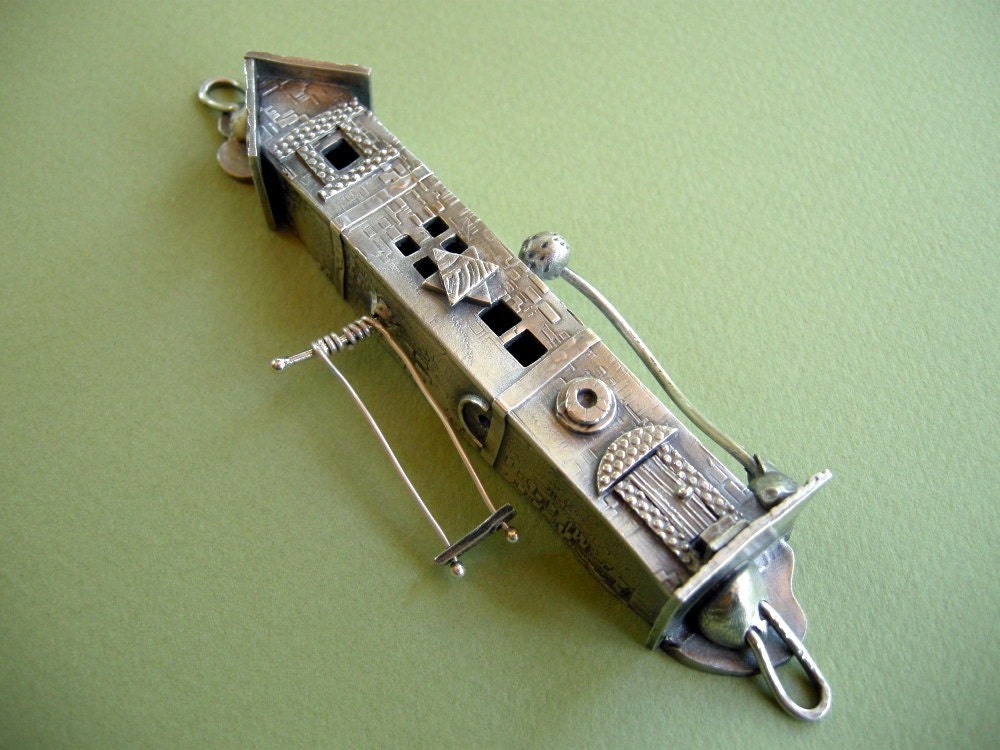 silver whimsical house mezuzah