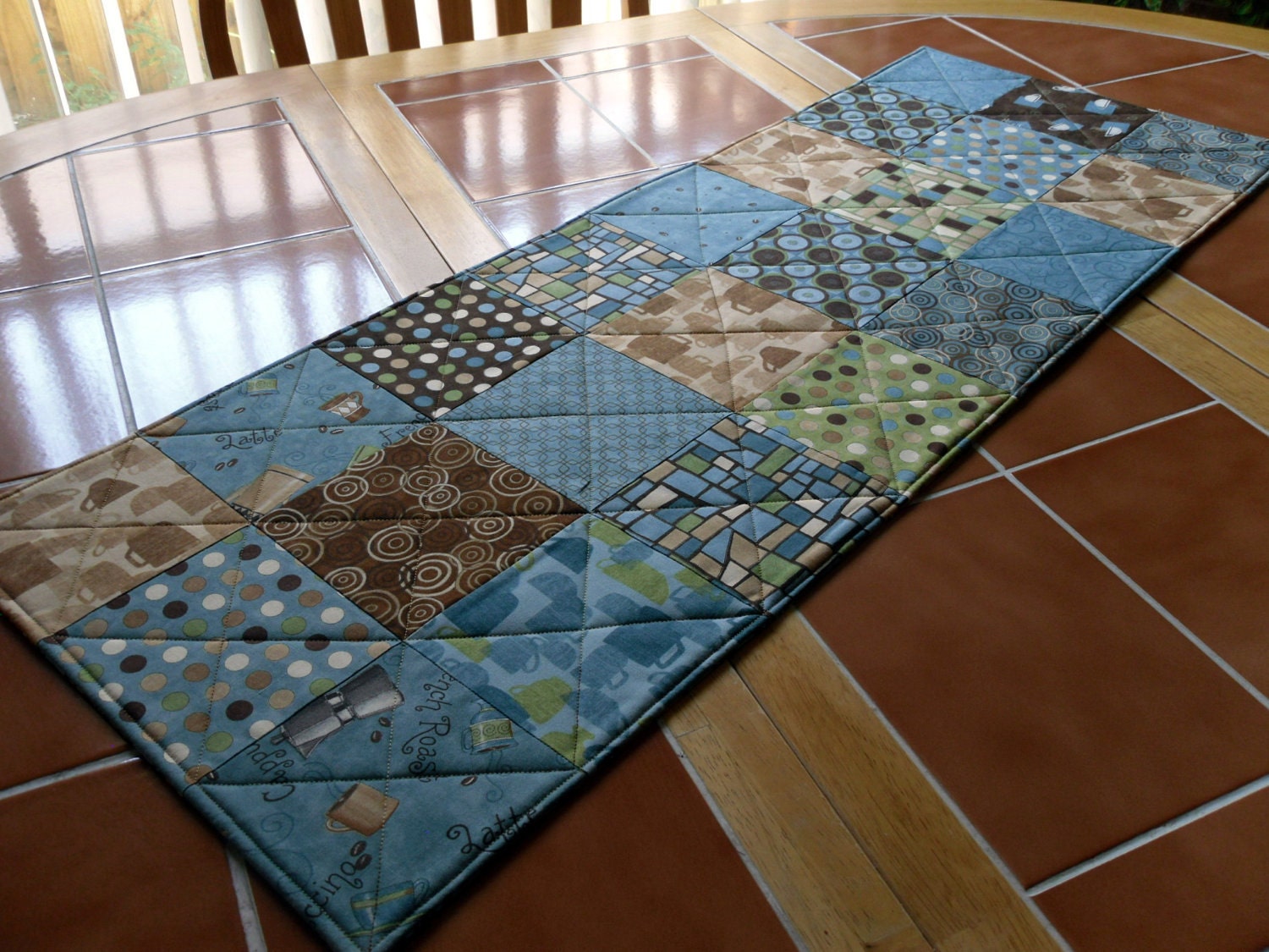 Moda Bistro - Quilted Coffee table runner  36 in x 13 in