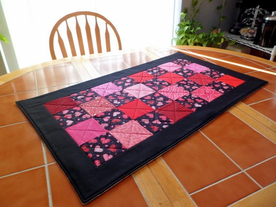 Quilted Red and Pink Valentine's Day / Easter Table Runner - Reversible 19 in. x 33 in.