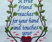 Friend - Embroidered quilt block - ready to sew or frame  14 in. x 11.5 in.
