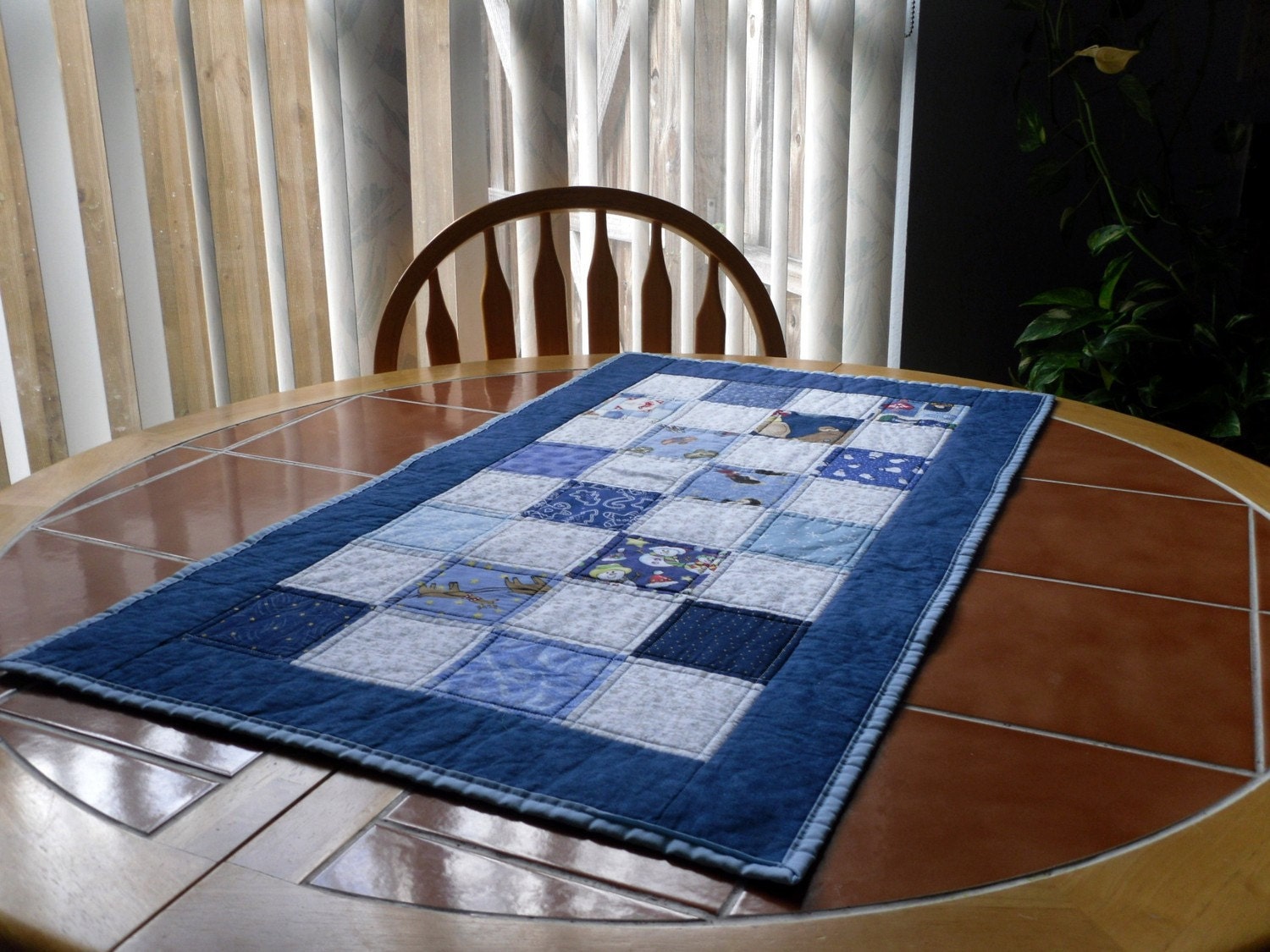 Quilted Winter Table Runner - 19 in. x 33 in. blue and white