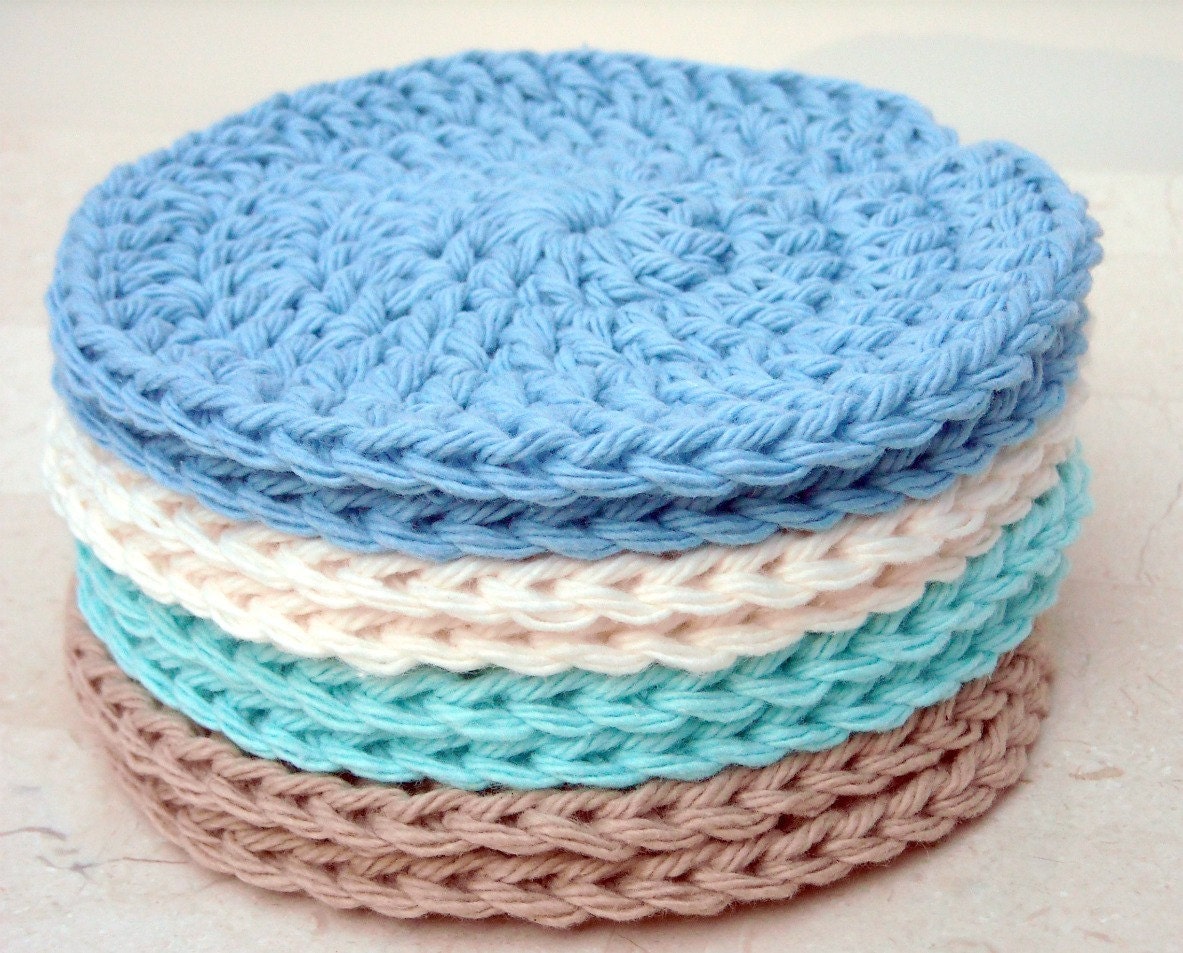 Face Scrubbies Crochet Face Cloths Washcloths Beach Colors Cotton Handmade Makeup Remover Pads Set of 8