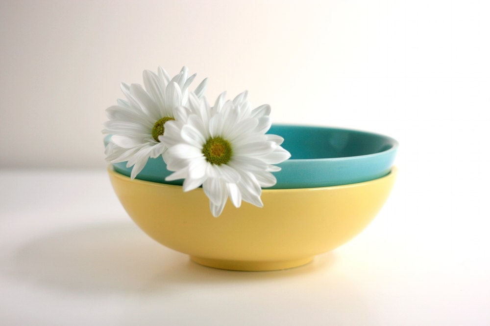 Aqua and Yellow Franciscan Serving Bowls - El Patio