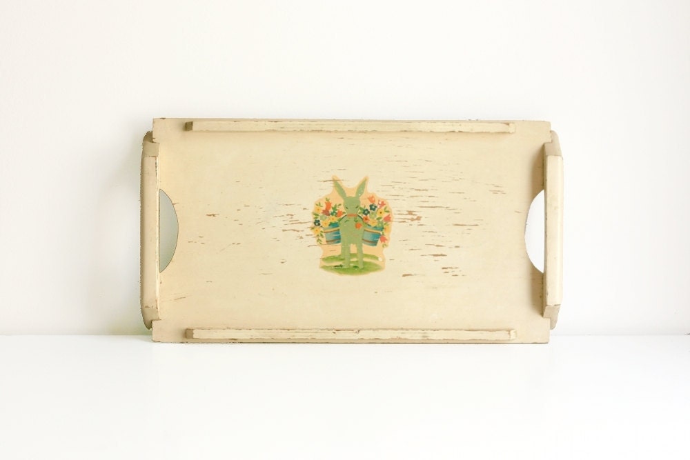 Vintage Shabby Chic Wood Tray