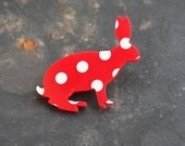 2 acrylic plexiglass RED and WHITE dots silhouette BROOCHES ( fawn and rabbit )