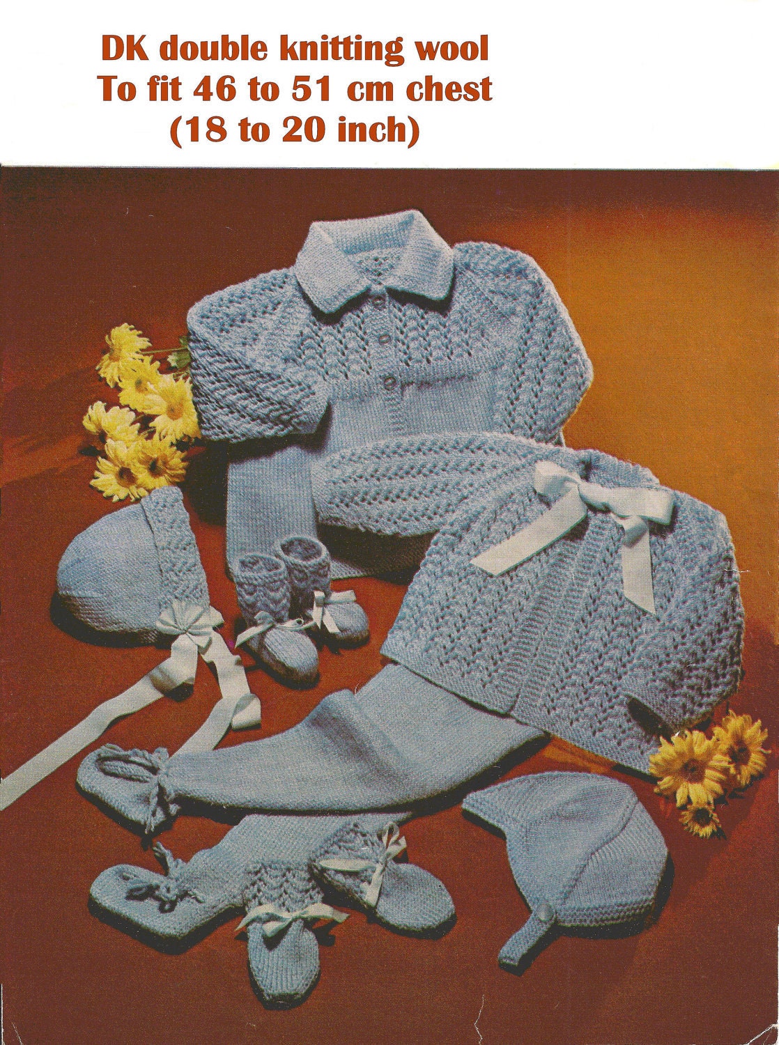 PDF Vintage Baby Matinee Coat Set with Bonnet/Helmet, Mitts and Bootees sizes 18 to 20" Knitting Pattern (BRT157)