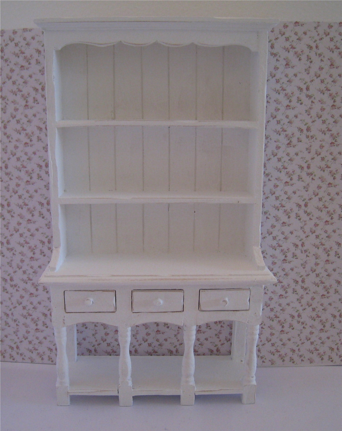 Kitchen Hutch or Dresser,  Shabby chic, white, twelfth scale dollhouse miniature
