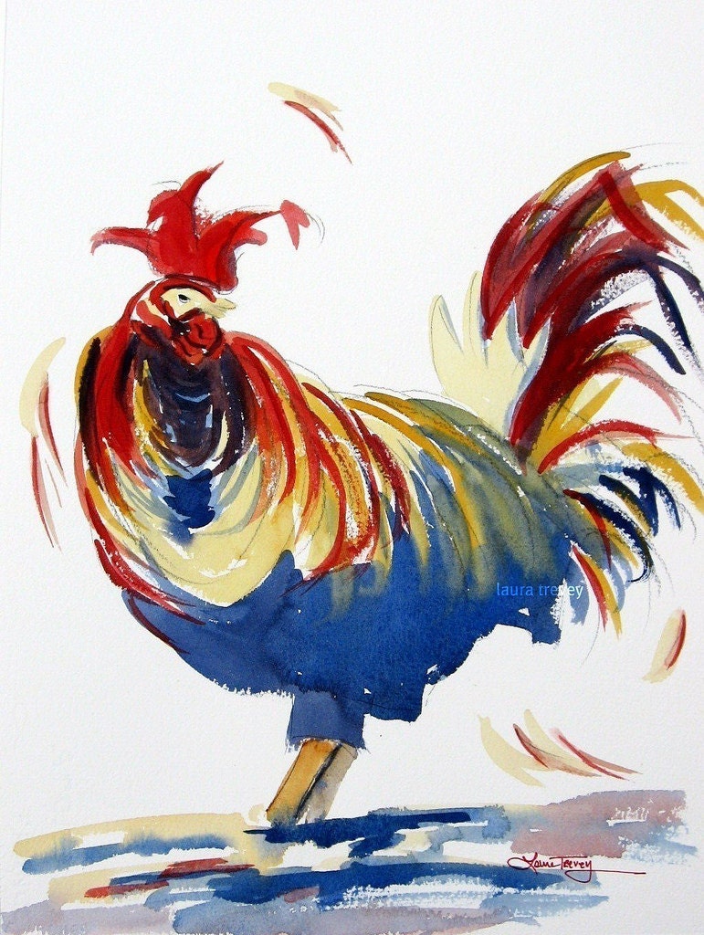Harold the Rooster Watercolor Print