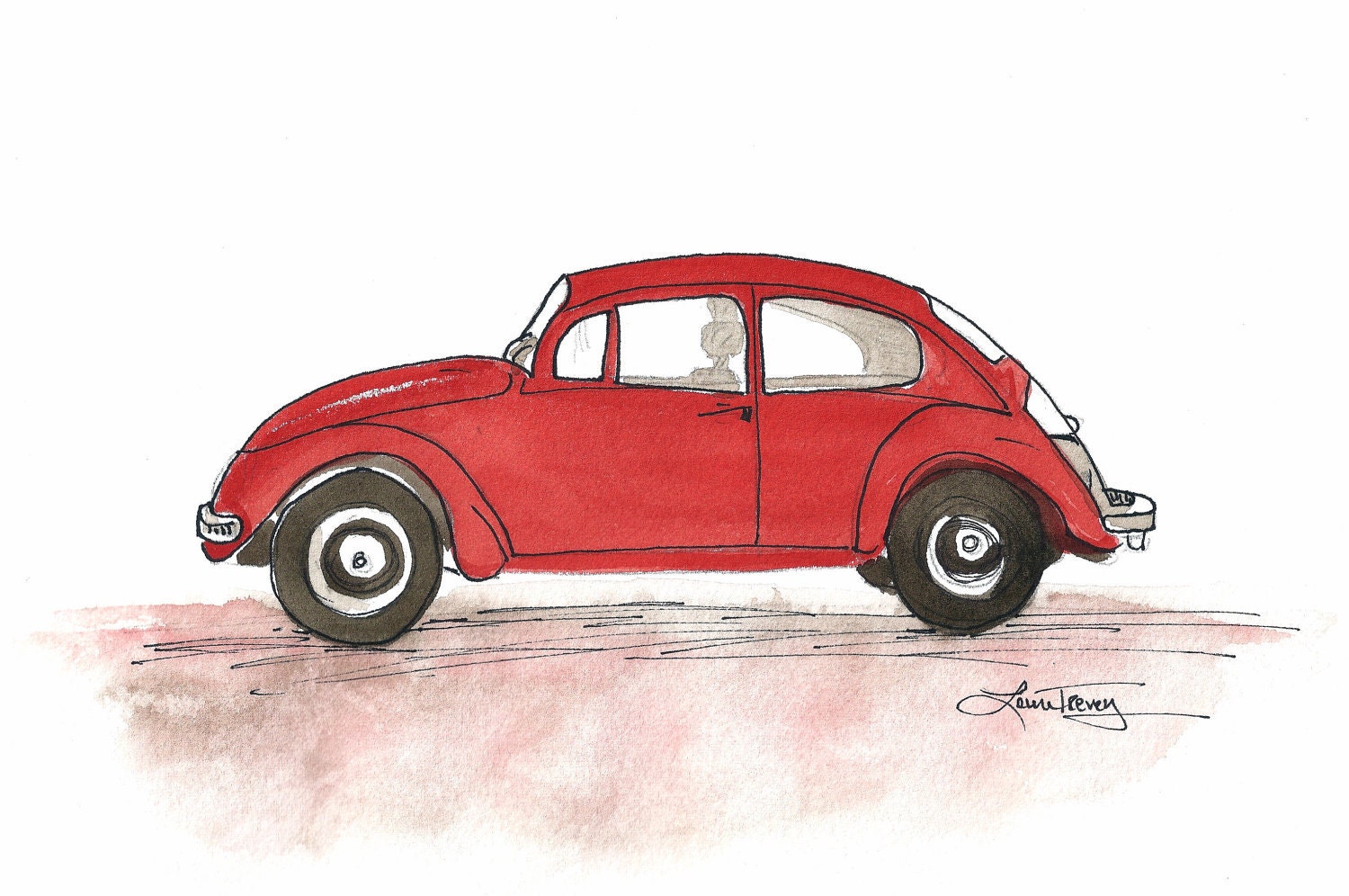 Red Punch Buggy Watercolor Print