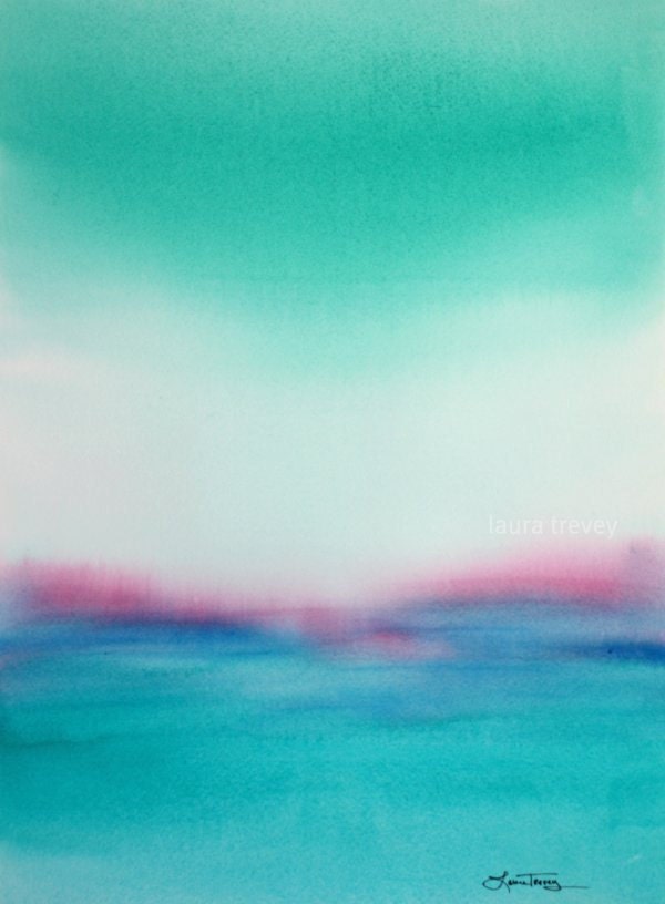 RESERVED FOR JANET / Turquoise Seascape in Watercolor