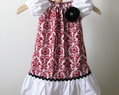 Boutique Style  Red and White Damask Peasant Dress size 2T- ON SALE