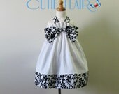 Halter Dress White Black floral Trim and Bow Size 4T - ON SALE