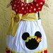 Boutique Style Minnie Dress Red Polkadots, White and Yellow with Applique