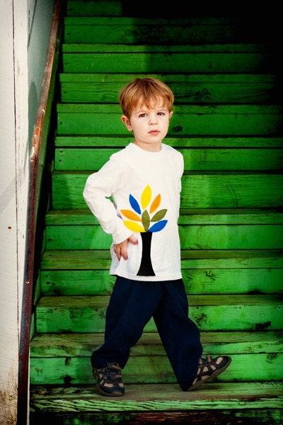 Boys.... Autumn Tree Outfit.... Applique Tee and Corduroy Pants.... handmade childrens clothing by laken and lila...