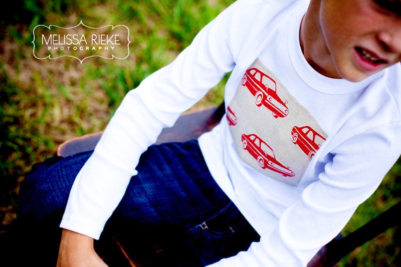 Boys Retro Red Car Applique Tee... baby...toddler...boys....handmade childrens clothing by laken and lila