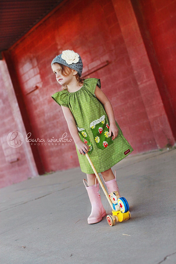 Childrens Clothing .....The Ana Vintage Vibe Peasant Dress...featuring floral and lace pocket..childrens clothing by laken and lila