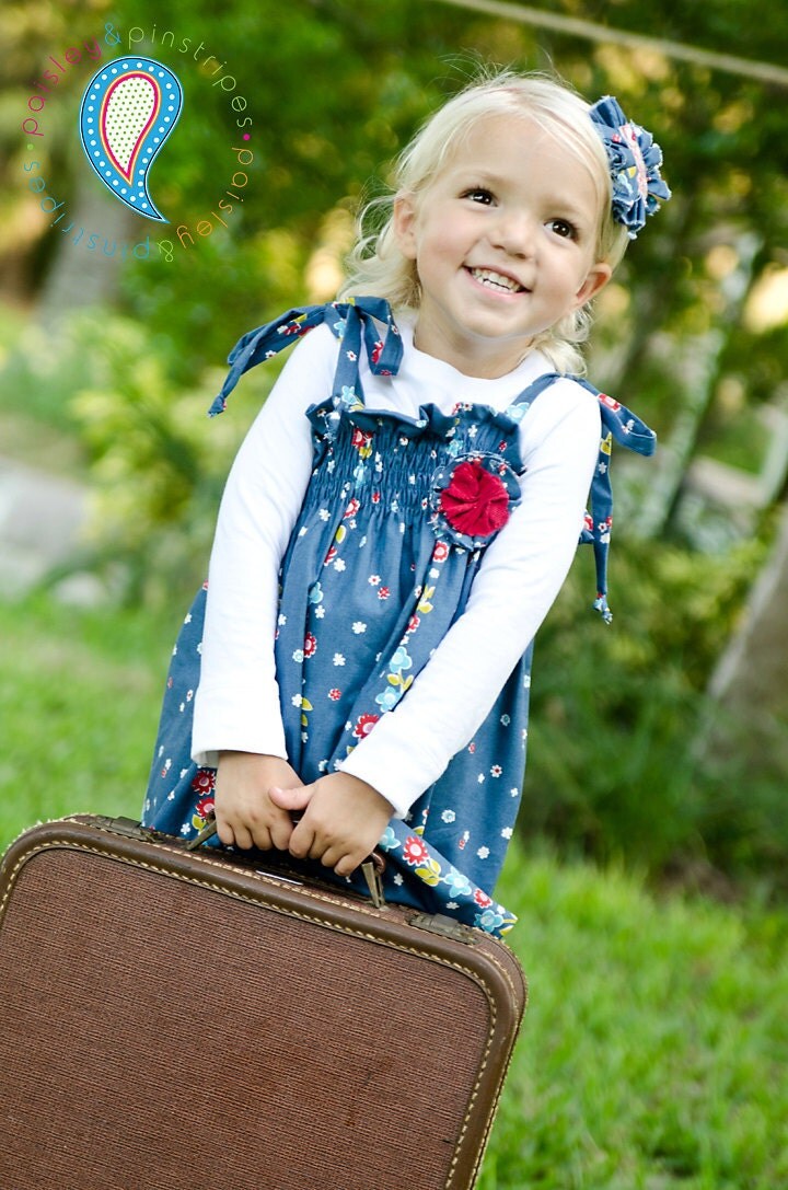 The Delainey Vintage Floral Collection.... Blue Floral Trellis Smocked Dress..... handmade childrens clothing by laken and lila