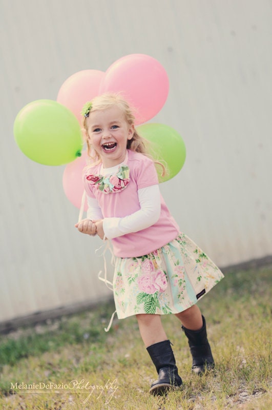 The Lilah Vintage Floral Collection. Cream.Green.Pink.Blues.Yellow.. Floral ..Hummingbird Twirl Skirt...by laken and lila