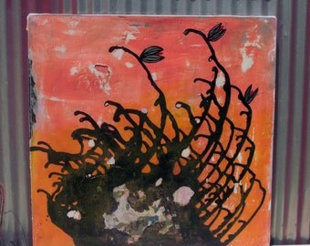 a gypsy fortune told at sundown.  Original mixed media art by Roz Inga....