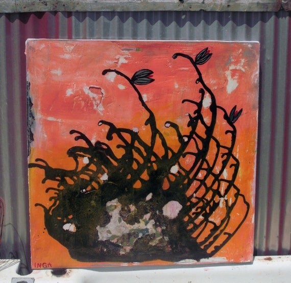 a gypsy fortune told at sundown.  Original mixed media art by Roz Inga....
