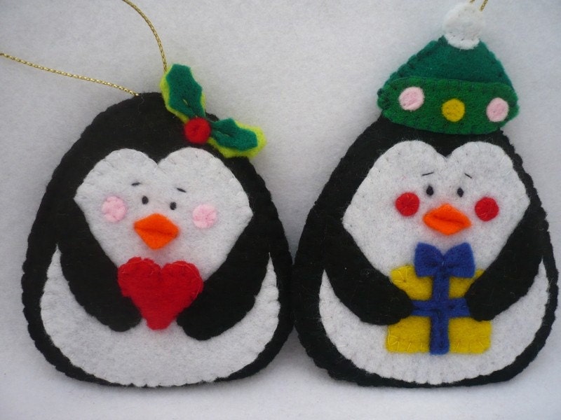 Penguin,  Felt Christmas Ornament - Home Decor Set of 2