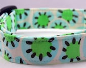 Dog Collar in Green and Aqua Fabric