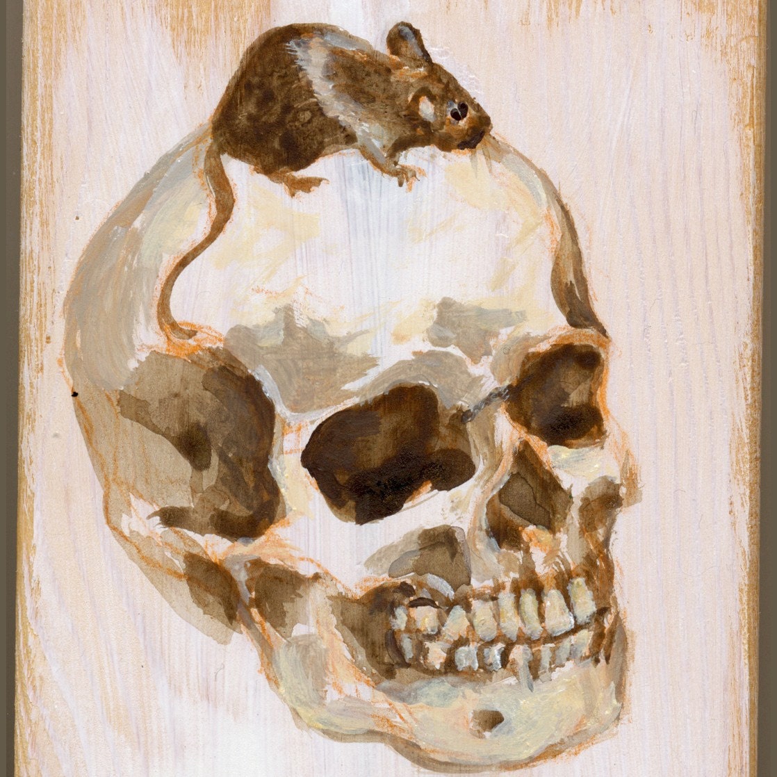 Mouse and Skull--Original Small Painting