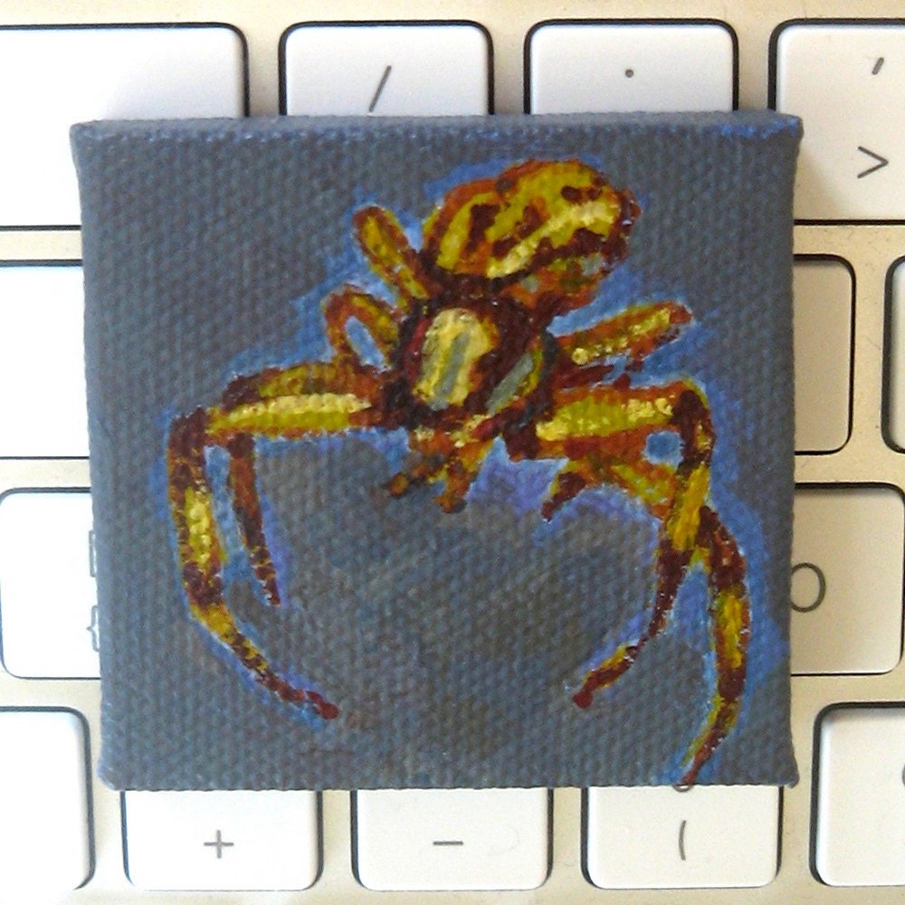Yellow Crab Spider, Original Miniature Painting