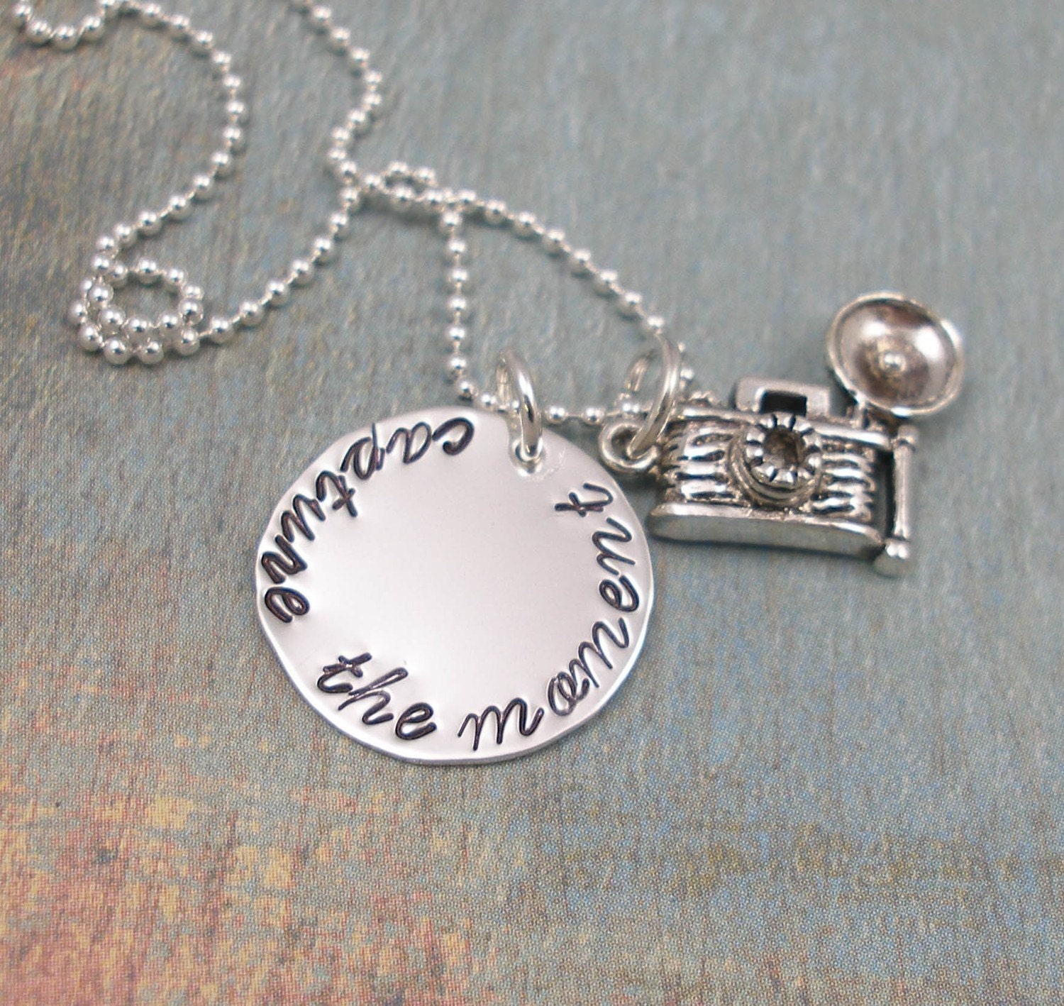 CAPTURE THE MOMENT... Hand Stamped Necklace - Sterling Silver Jewelry - Custom Necklace by Tiny Tokens