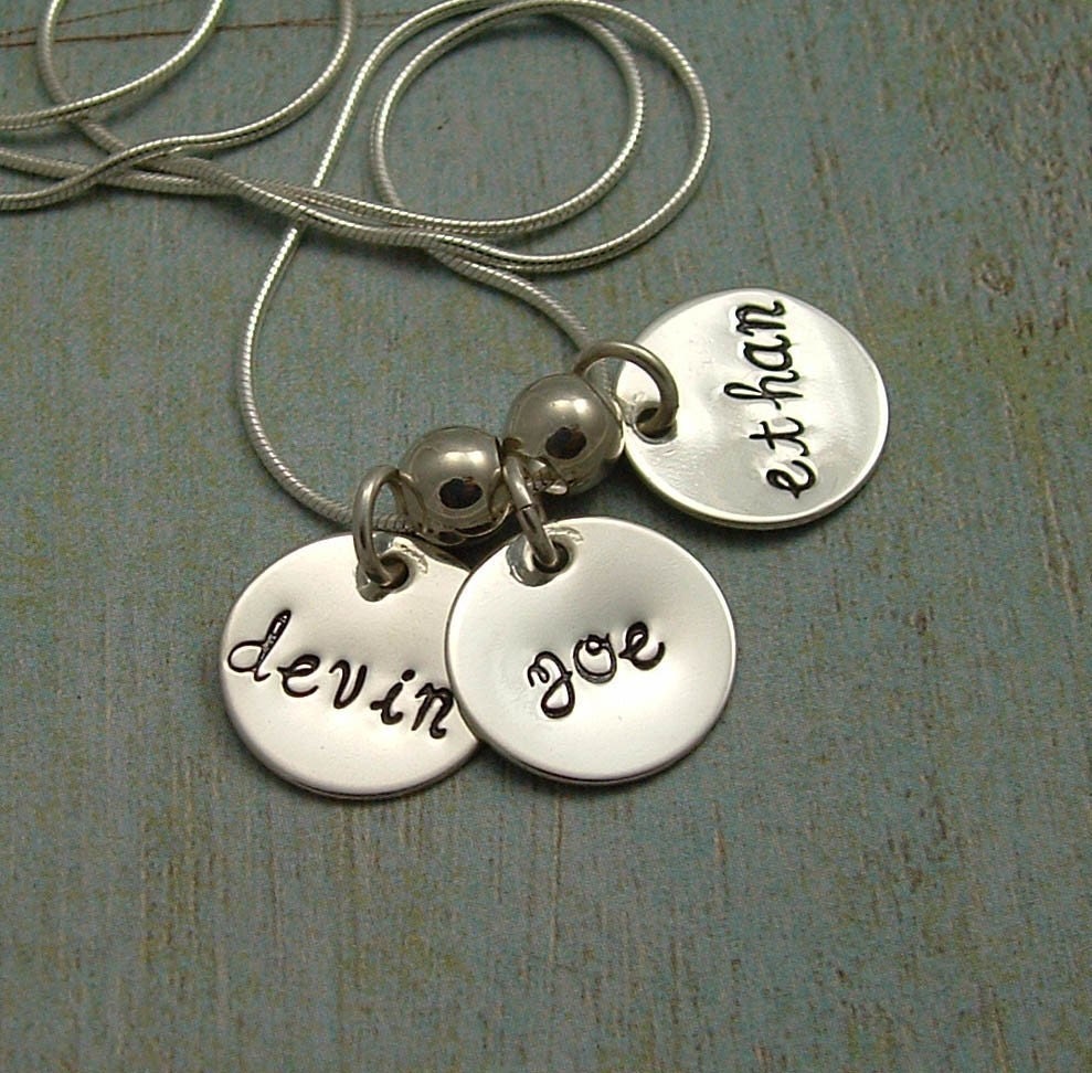 THREE.... Handstamped Necklace - Personalized Jewelry - Sterling Silver Mom Necklace - Tiny Tokens Designs