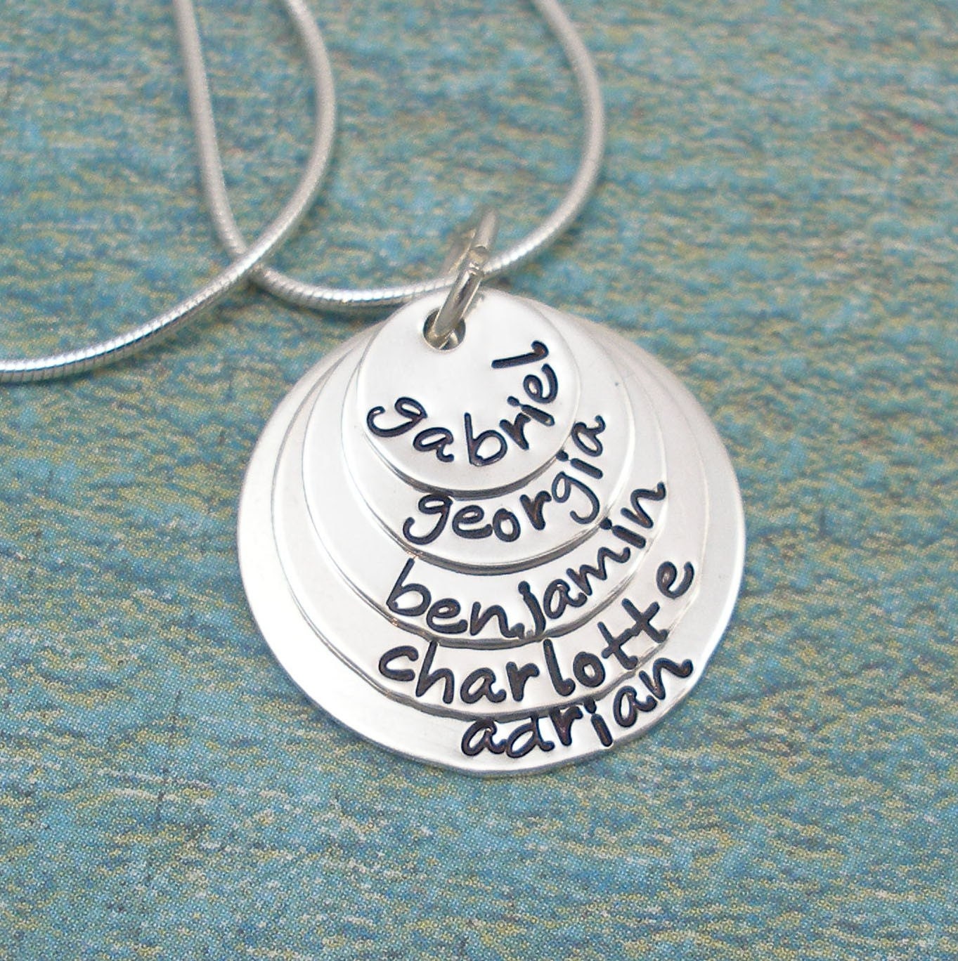 Hand Stamped Mommy Necklace - Personalized Layered Sterling Silver Jewelry - Family Stack Layered Necklace
