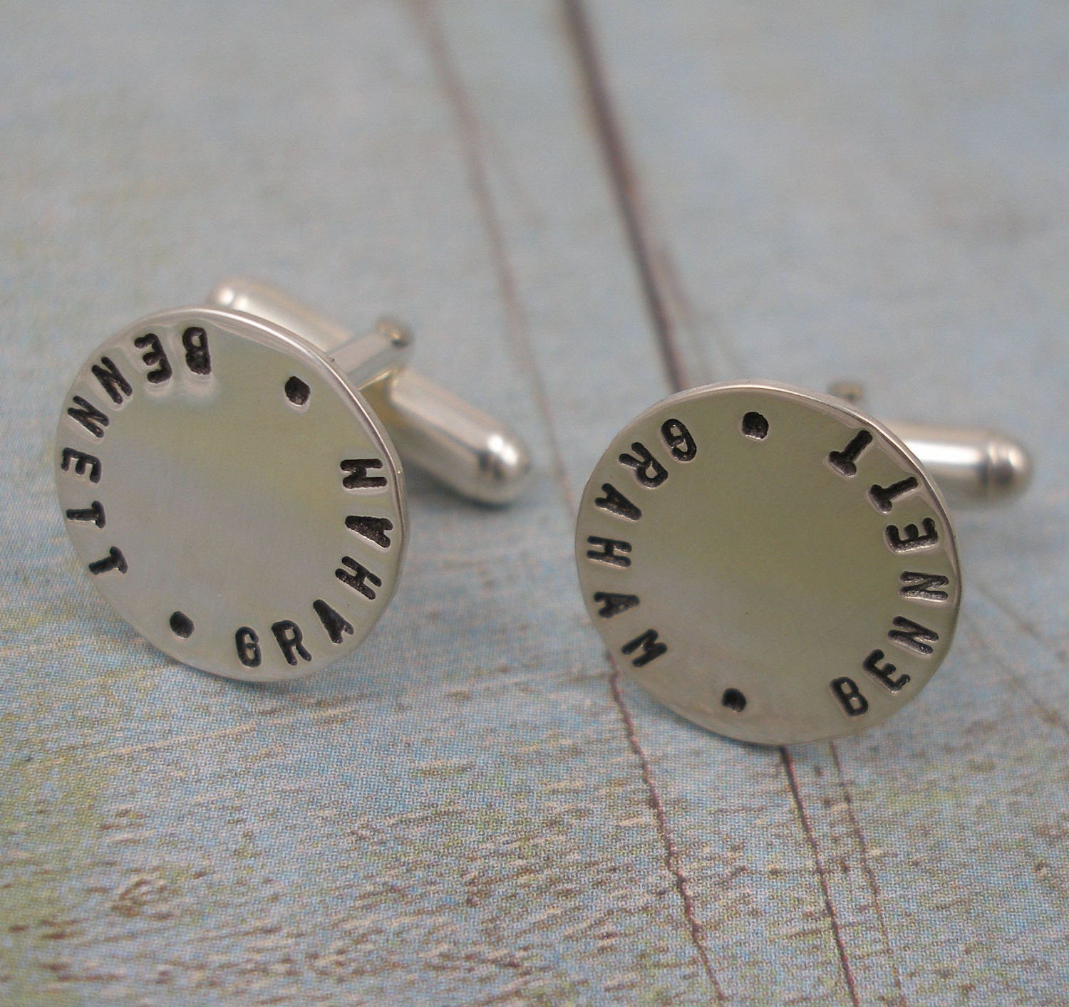 Hand Stamped Cuff Links - Personalized Sterling Silver Cufflinks - KEEPSAKE CUFF LINKS