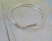 Two Hand Stamped Bangle Bracelets - Sterling Silver Personalized Bracelets - Name Tag Bangle Bracelet