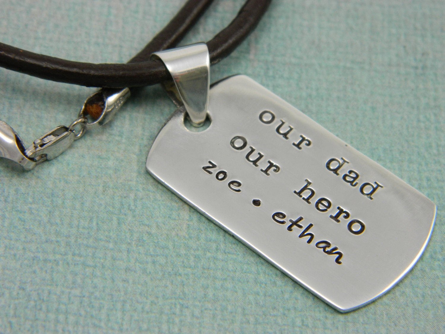 Hand Stamped Personalized Necklace - Hand Stamped Jewelry -  Daddy Necklace - Our Dad Our Hero