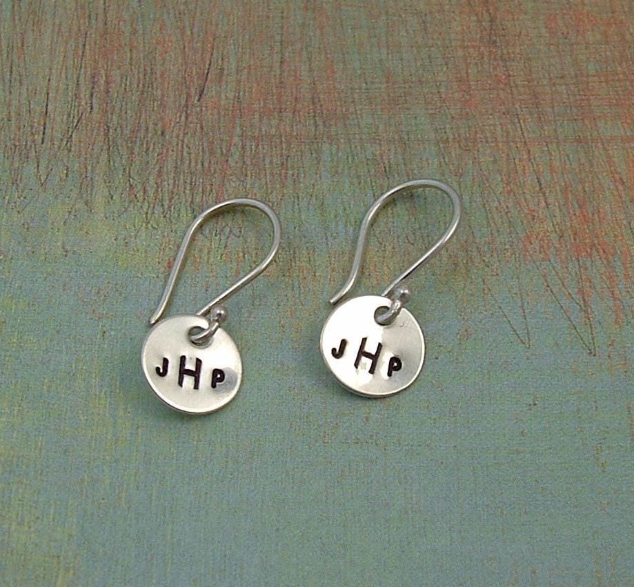 MONOGRAM.............Hand Stamped Sterling Silver Dangle Earrings