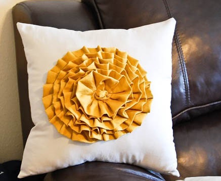 Mustard Rose PIllow on Light Gray Cotton