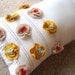 Felt Poppy Pillow in White Cotton with Mustard Yellow/Poppy Red/Aqua/Tan Felt 20x12