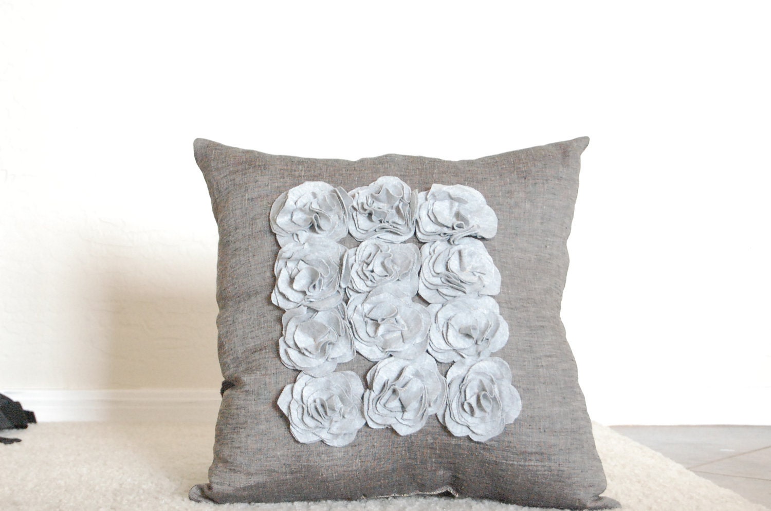 Rose Cluster Pillow in Gray Tones