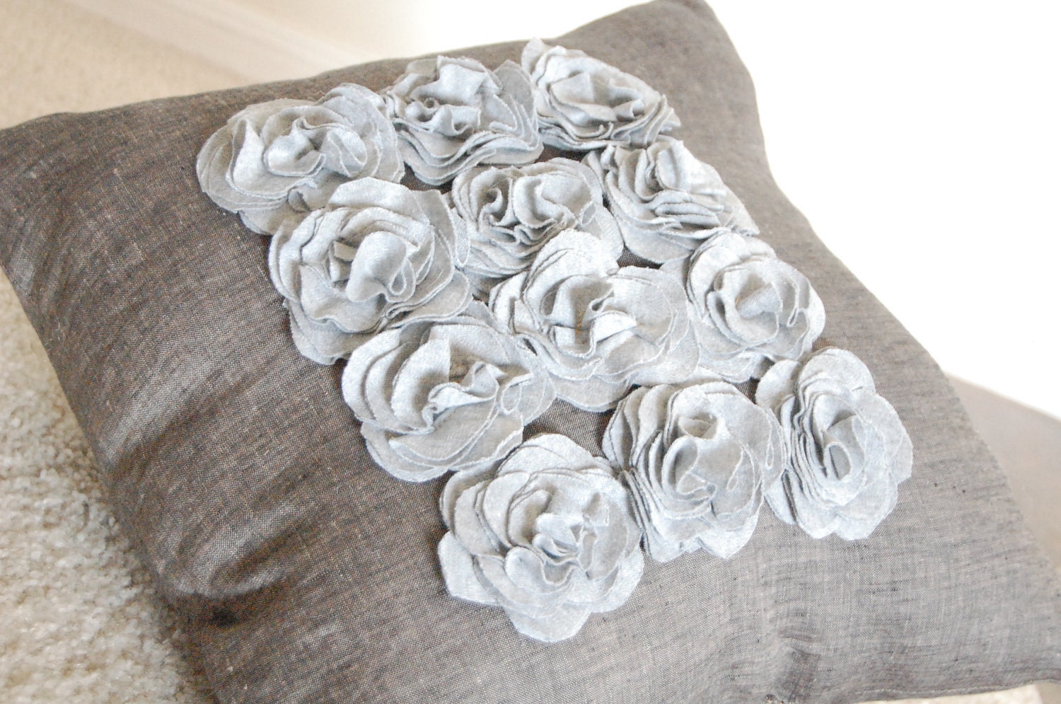 Rose Cluster Pillow in Gray Tones
