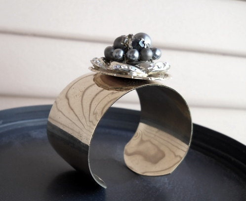 Wide Cuff Bracelet With Vintage Jewelry Adornments