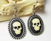 Black Ivory Skull Cameo Silver Gothic Lolita Earrings