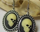 Antique Silver Ivory and Black Skull Cameo Gothic Lolita Earrings
