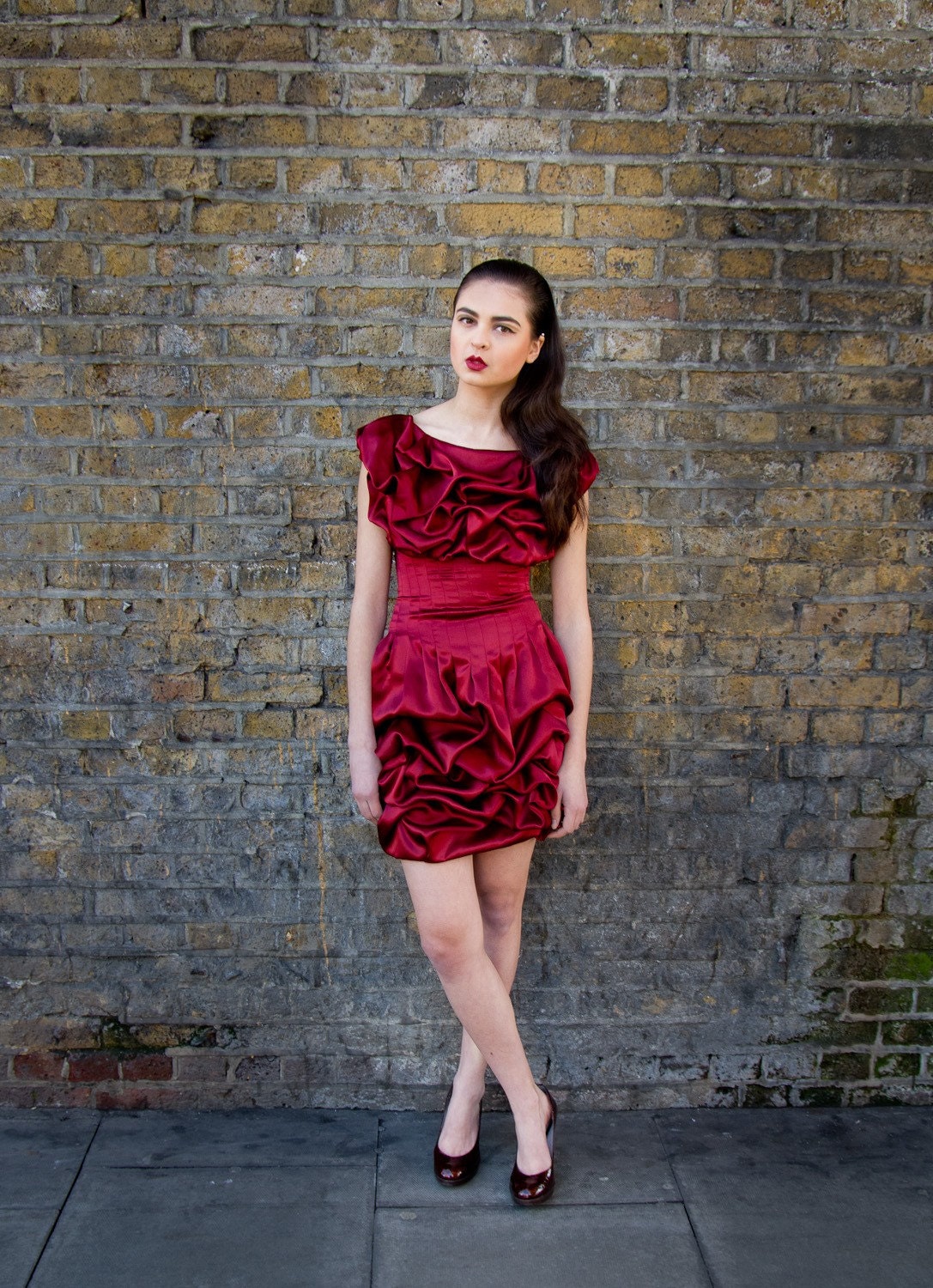 Sample Sale: Red Marilyn Cocktail Dress Midlength with Goldtooth Zip