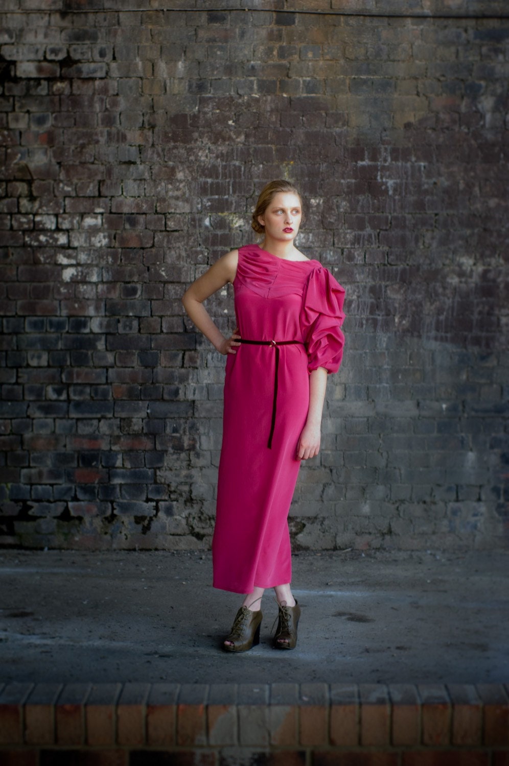 Sample Sale:Pink Jane Assymetric Maxi Tunic Dress with Belt - annapopovich