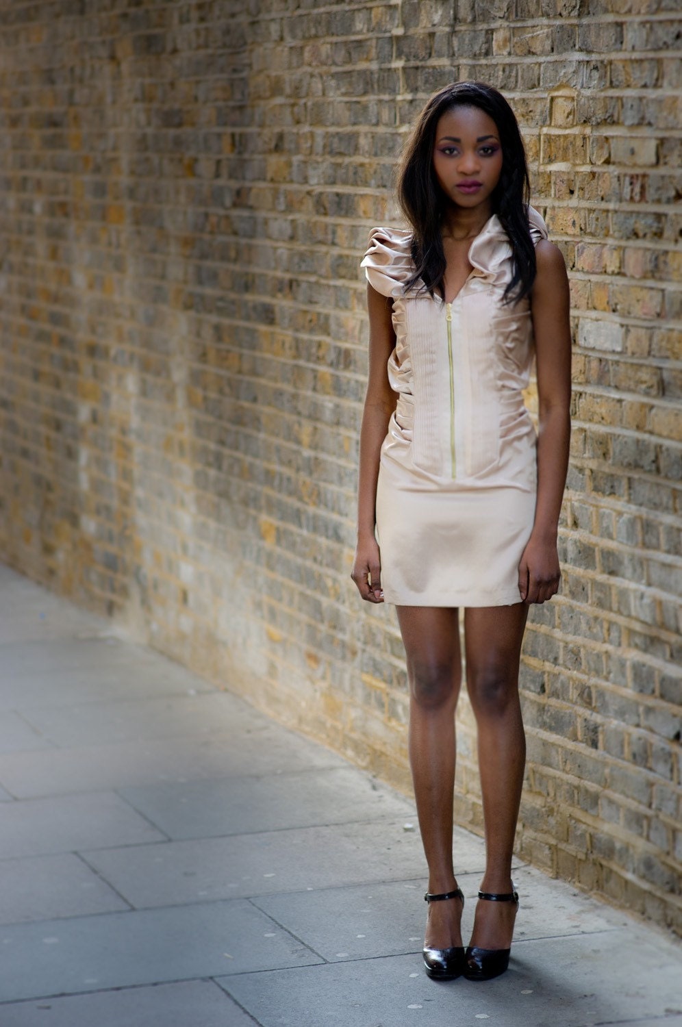 Sample Sale:Cream Marlon Silk Cocktail Pleated Short Dress