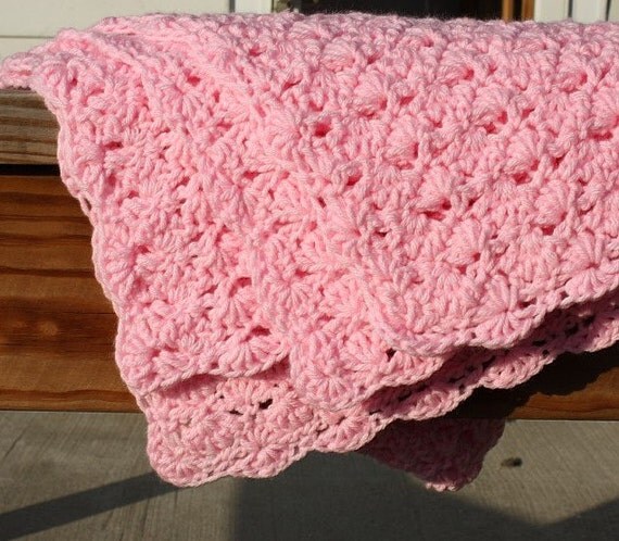 Hand crochet baby blanket - Light pink baby girl afghan in ...