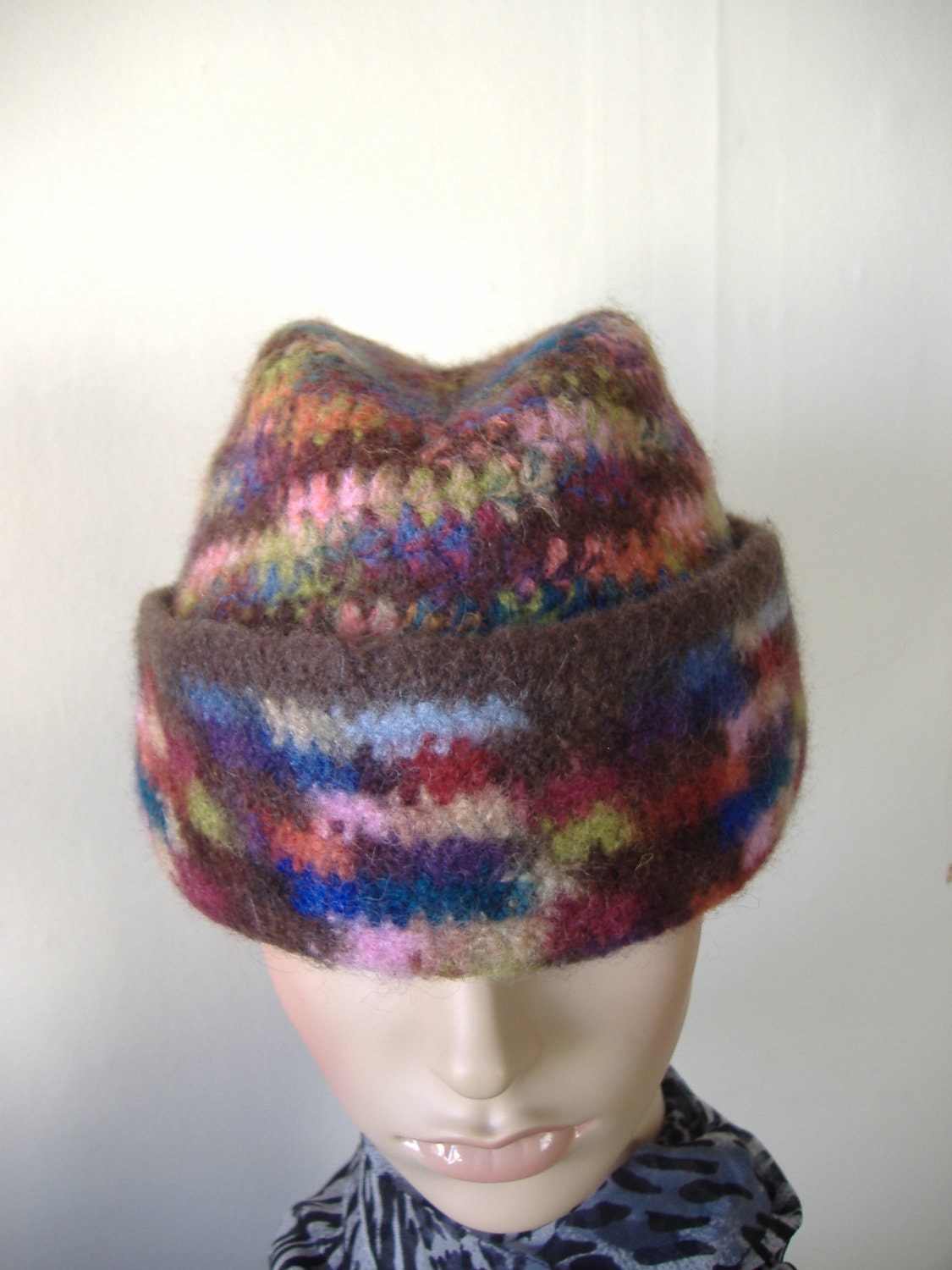 Unique Winter Hat - Sailor and Rolled Brim Style - Felted Wool - Brown Multi Color - SALE - FREE SHIPPING