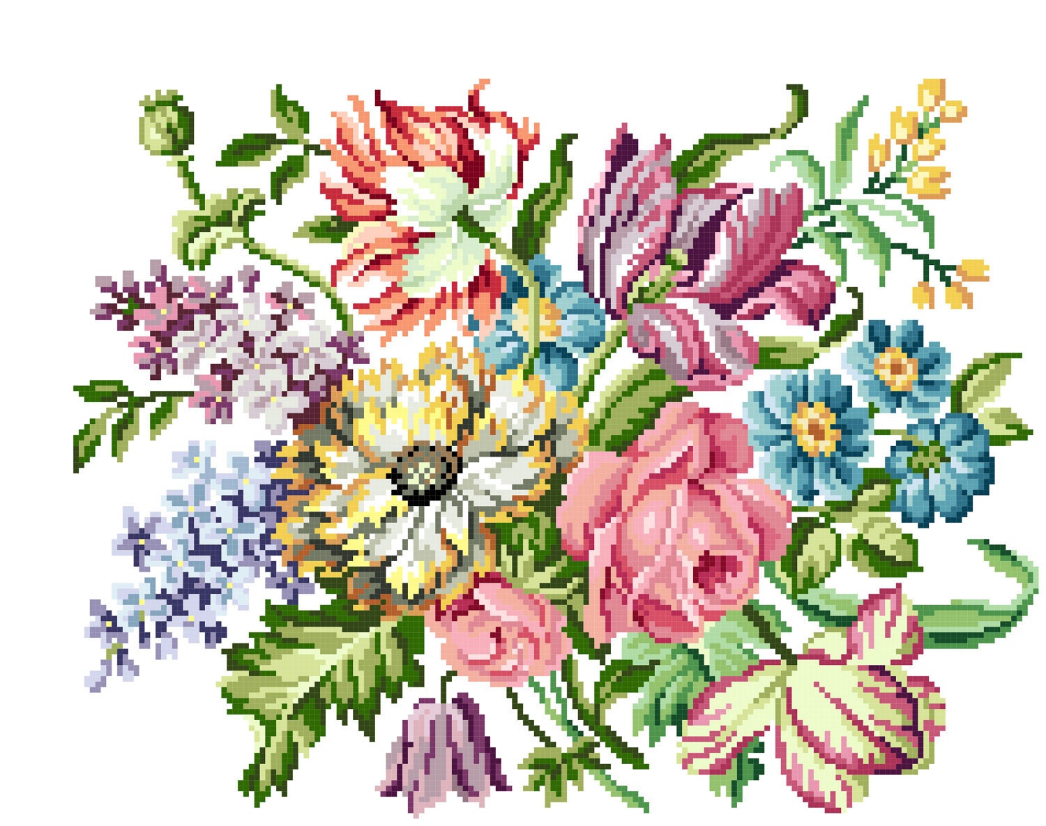 Victorian blooms - Cross stitch pattern . Instant download