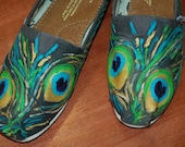 Custom TOMS - Large Peacock Feathers, price includes shoes in your size and color