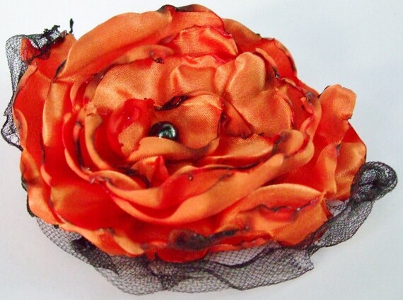 Wedding hair flower, Orange Flower accessory, Tangerine flower